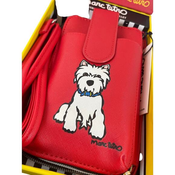 MARC TETRO PHONE CROSSBODY WRISTLET WESTIE RED WHITE TERRIER KAWAII COMES W BOX - Picture 10 of 16